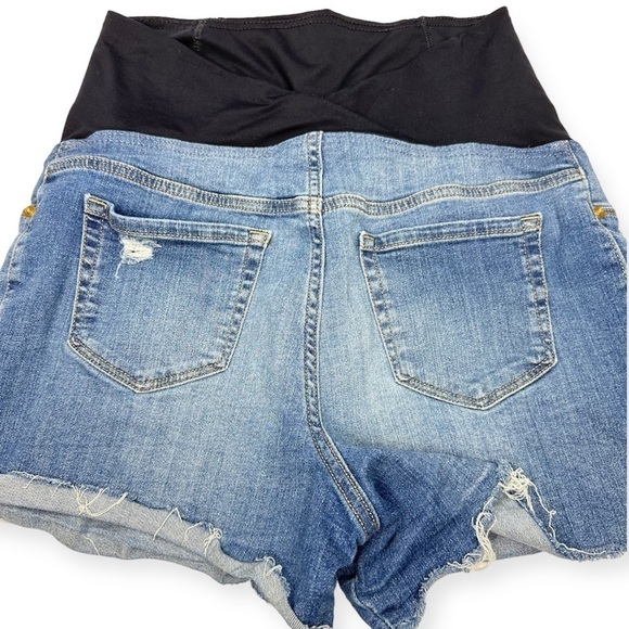 Isabel Maternity Midi Short Distressed Blue Denim Shorts Size 8/29 - Picture 7 of 8